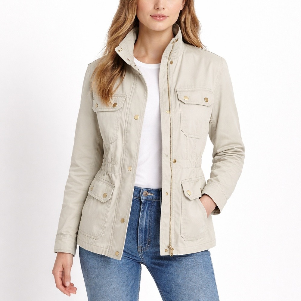 J.Crew Factory Resin-Coated Twill Field Jacket S Small Tan‎ Utility AL223 SP20